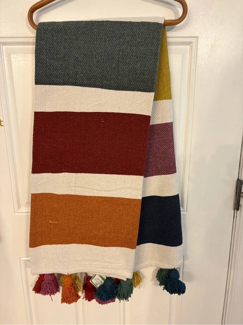 Striped Multicolor Throw Blanket - White, Rust, Mustard, Teal, Navy